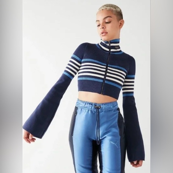 Puma X- Fenty  by Rihanna Blue Cropped Turtleneck Zip Sweater - Picture 1 of 15